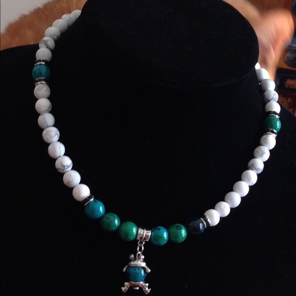 PeaceFrog Jewelry - Chrysocolla and White Howlite Frog Necklace